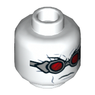 Minifig Head Mr Freeze, Light Bluish Gray Goggles, Red Glasses, Stern Print White