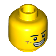 Minifig Head Jack Davids, Eyebrows, Scar on Cheek, Smile with Teeth / Grumpy Print Yellow