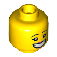Minifig Head J.B. Watt, Pink Lips, Smile with Teeth / Dirt Stains Print Gelb