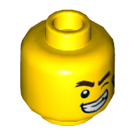 Minifig Head Douglas Elton (El Fuego), Winking Left Eye and Big Smile / Scared Print Gelb