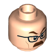 Minifig Head Commissioner James Gordon, Glasses, Reddish Brown Eyebrows, Mustache, Angry Light Nougat
