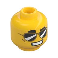 Minifig Head, Reflective Sunglasses, Smile with Teeth / White Pupils Print Yellow