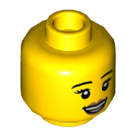 Minifig Head, Eyebrows, Medium Nougat Lips, Smile / Grossed Out Print Yellow