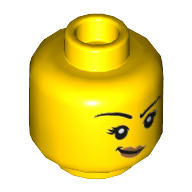 Minifig Head, Eyebrows, Medium Nougat Lips, Smirk with Raised Right Eyebrow / Licking Lips Print Yellow