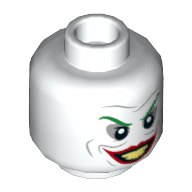Minifig Head Joker, Green Eyebrows, Wide Smile with Red Lips, Small Eyes Print Weiß