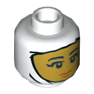 Minifig Head Mummy, Wraps, Gold Face and Dark Orange Lips / Sand Blue Face with Yellowish-Green Eyes Print Weiß