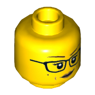 Minifig Head Rose Davids, Glasses, Peach Lips, Stern Smile / Scared Print Yellow