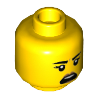Minifig Head, Black Eyebrows, Medium Nougat Lips, Neutral / Shouting Print Yellow