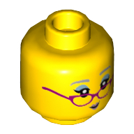Minifig Head, Lavender Eyebrows, Metallic Blue Eye Shadow, Magenta Glasses, Metallic Pink Lips, Beauty Mark Print Yellow