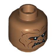 Minifig Head Klatooinian Raider, Reddish Brown Lines, White Fangs Print Medium Nougat