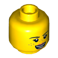 Minifig Head Parker L. Jackson, Freckles, Dark Pink Lips, Open Mouth Smile / Scared Print Gelb
