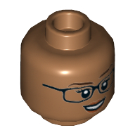 Minifig Head Allison Miles, Female, Black Glasses, Peach Lips, Open Mouth Smile, Teeth Mittelnougat