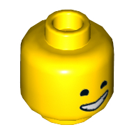 Minifig Head Emmet, Open Mouth, Lopsided Grin, Closed Eyes / Closed Mouth, Tightly Closed Eyes. Yellow