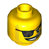 Minifig Head Metalbeard, with Metal Eyepatch, Stubble Beard, Smile, Golden Tooth Gelb