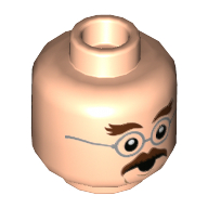 Minifig Head Professor Flitwick, Dark Brown Bushy Eyebrows, Moustache, Silver Round Glasses, Open Mouth / Shocked Print Hellnougat