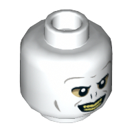Minifig Head Voldemort, Tan Around Eyes, Yellow Teeth, Evil Grin Print White
