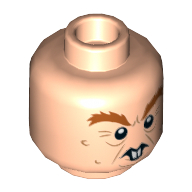 Minifig Head Peter Pettigrew, Reddish Brown Eyebrows, Black Eyes, Buck Teeth Print Light Nougat