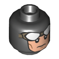 Minifig Head Batman, Balaclava, White Goggles, Stern Expression Black