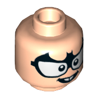 Minifig Head Bat-Mite, with Black Bat Glasses, Open Mouth Smile with Two Teeth Print Hellnougat