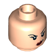 Minifig Head Cheetah, Eyebrows, Dark Pink Lips, Smirk with Raised Left Eyebrow / Angry Print Light Nougat