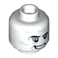 Minifig Head Metamorpho, Side Grin, Dark Bluish Gray Eye-shadow and Face Lines Print White