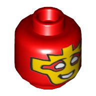 Minifig Head Mister Miracle, White Eyes, Yellow Facemask, Smile Print Red