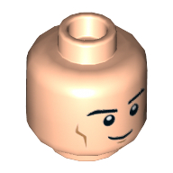 Minifig Head Superman, Eyebrows, Cheek Lines, Chin Dimple, Slight Smile / Stern with Red Eyes Print Light Nougat