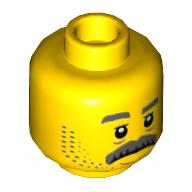 Minifig Head Sam Grizzled, Gray Eyebrows, Moustache, Stubble Print Gelb