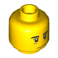 Minifig Head Tom Bennett, Eyebrows, Eyebrows, Lines Under Eyes, Chin Dimple, Sad Print Gelb