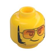 Minifig Head Tread Octane, Orange Sunglasses with Silver Frames, Lopsided Grin, Thick Sideburns Print Yellow