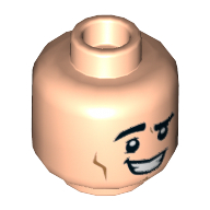 Minifig Head Joey, Eyebrows, Lopsided Grin / Large Smile with Raised Right Eyebrow Print Light Nougat