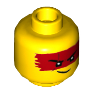 Minifig Head Kai, Res Paint Mask, Scar on Right, Lopsided Smile Print Gelb