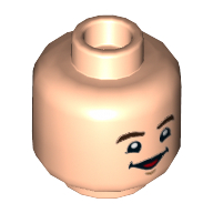 Minifig Head Dustin Henderson, Reddish Brown Eyebrows, Worried / Smiling with Red Tongue and Squinted Eyes Print Light Nougat