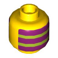 Minifig Head Mr Dinkles Body, 3 Magenta Stripes and 2 Lime Stripes Print Yellow