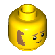 Minifig Head Clemmons, Brown Sideburns and Worried Print Gelb