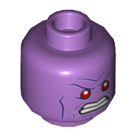 Minifig Head Thanos, Red Eyes, Angry Grin with Teeth Print Medium Lavender