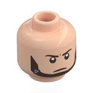 Minifig Head Captain America, Dark Brown Eyebrows, Grin with Raised Right Eyebrow / Reddish Brown Chinstrap Print Light Nougat