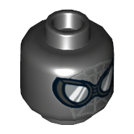 Minifig Head Spider-Man Noir, Webbing, Pearl Titanium Goggles Print Schwarz