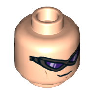 Minifig Head Hawkeye, Pearl Titanium Goggles, Dark Purple Lenses, Small Grin / Gritted Teeth Print Hellnougat