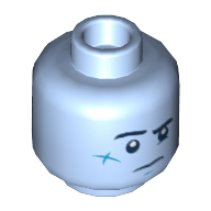 Minifig Head Jack Davids, Eyebrows, Scar on Cheek, Nervous / Puzzled Print Leuchtendes Hellblau