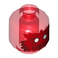 Minifig Head Ghost Axel Chops, with Red Face, White Eyes, Slime Mouth Print Trans-Red