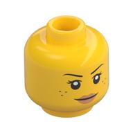 Minifig Head Rivera, Eyebrows, Freckles, Eyelashes, Pink Lips, Closed Mouth Smile / Open Mouth Smile Print Yellow