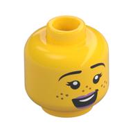 Minifig Head Lu, Lavender Lips, Eyebrows, Freckles, Smile / Angry with Glasses Print Gelb