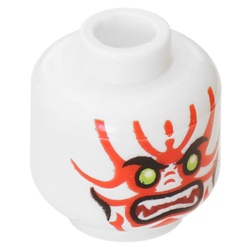 Minifig Head General Kozu, Lime Eyes, White Fangs, Red Face Markings, Mouth, Cheek Lines Print Weiß