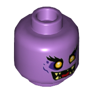 Minifig Head Gleck / Ginkle, Cheek Lines, Bushy Eyebrows, Scared with Raised Eyebrows / Evil Grin Print Medium Lavender