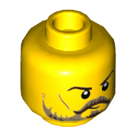 Minifig Head Tournament Knight, Dark Brown Eyebrows, Dark Tan Moustache and Beard, Cheek Lines Print Gelb