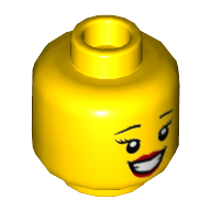 Minifig Head Llama Costume Girl, Eyebrows, Red Lips, Large Smile Showing Teeth / Lopsided Smile Print Yellow