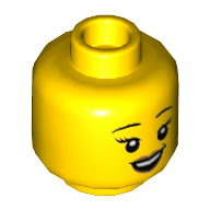 Minifig Head Athlete, Eyebrows, Peach Lips, Smile Showing Teeth / Open Mouth with Sweat Drop Print Gelb