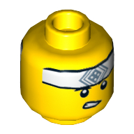 Minifig Head Martial Arts Boy, White Headband with Square Symbol, Smile / Clenched Teeth Print Yellow