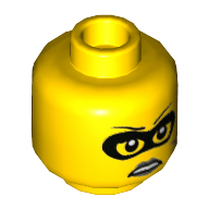 Minifig Head Clara the Criminal, Black Eyemask, Gray Lips, Scar Print Yellow